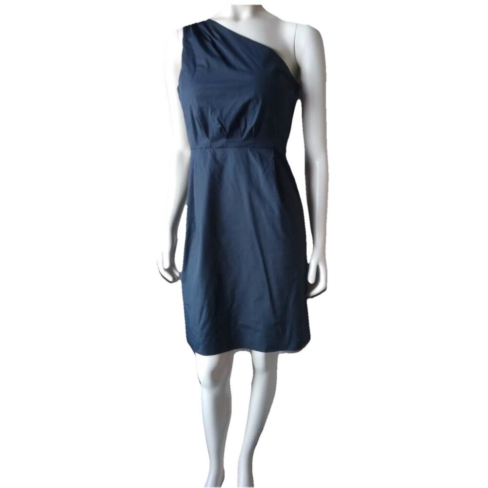 J.CREW DRESS COCKTAIL ONE SHOULDER‎ Zip Side Lined Sheath Dress 10 Navy Blue